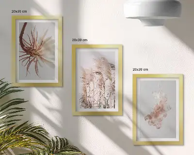 Photo frame wall featuring flowers and grasses on a light background in a harmonious set