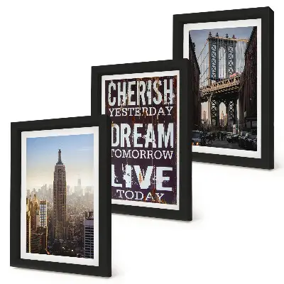 Framed triptych New York City Landscapes with an Inspiring Quote