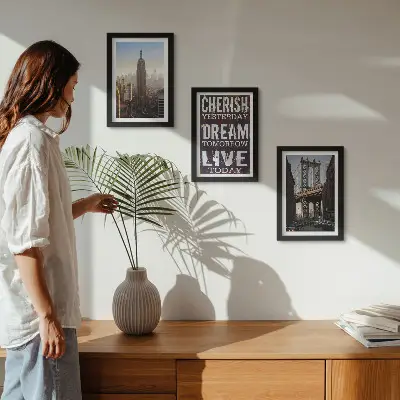 Framed triptych New York City Landscapes with an Inspiring Quote