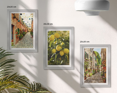 3-piece wall art set Charming streets with flowers and lemons in the background