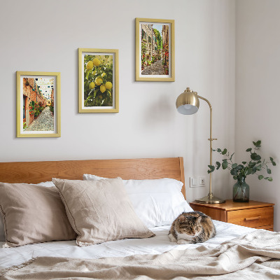 3-piece wall art set Charming streets with flowers and lemons in the background