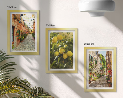3-piece wall art set Charming streets with flowers and lemons in the background
