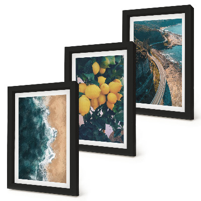 Framed triptych Sea beach lemons mountain landscape coastal road