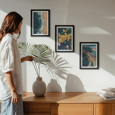 Framed triptych Sea beach lemons mountain landscape coastal road
