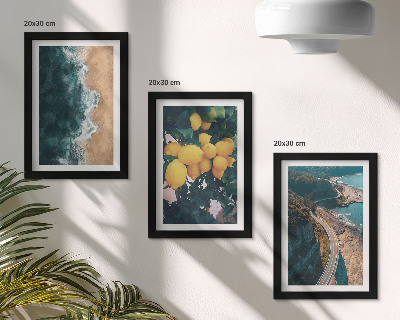 Framed triptych Sea beach lemons mountain landscape coastal road