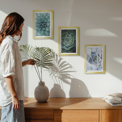 3-piece wall art set Succulent plants in shades of green and turquoise