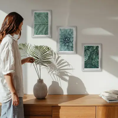 Photo frame wall set with close-ups of succulent plants and leaves