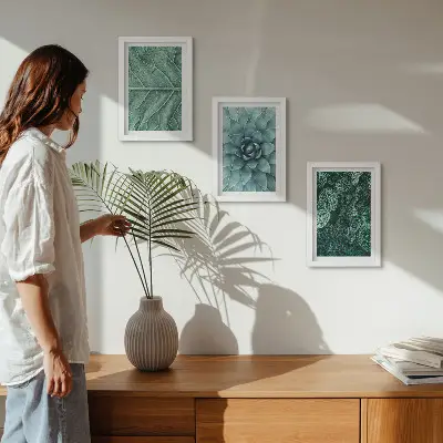 Photo frame wall set with close-ups of succulent plants and leaves