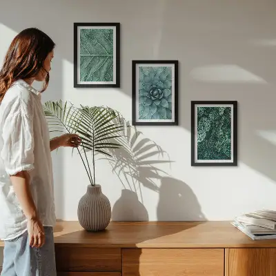 Photo frame wall set with close-ups of succulent plants and leaves