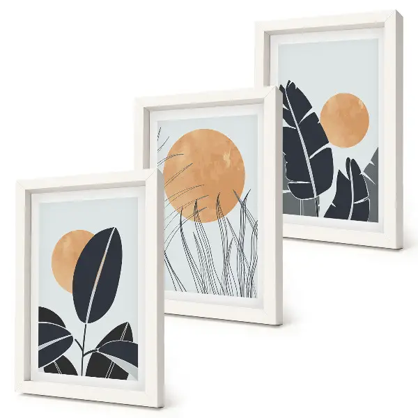 3-piece wall art set featuring minimalist plant and sun patterns