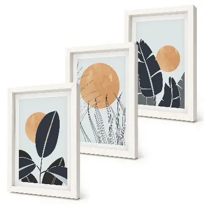 3-piece wall art set featuring minimalist plant and sun patterns