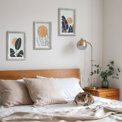 3-piece wall art set Plant patterns with large suns, minimalist style