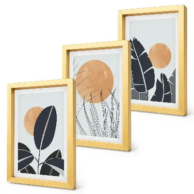 3-piece wall art set featuring minimalist plant and sun patterns