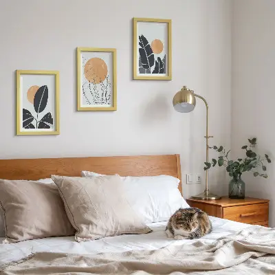 3-piece wall art set featuring minimalist plant and sun patterns