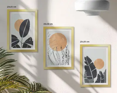 3-piece wall art set featuring minimalist plant and sun patterns