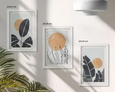 3-piece wall art set featuring minimalist plant and sun patterns