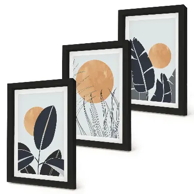 3-piece wall art set featuring minimalist plant and sun patterns