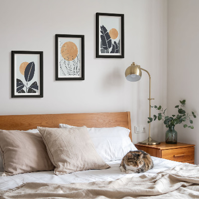 3-piece wall art set Plant patterns with large suns, minimalist style