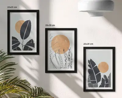 3-piece wall art set featuring minimalist plant and sun patterns
