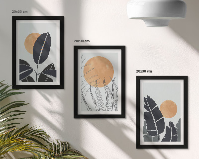 3-piece wall art set Plant patterns with large suns, minimalist style