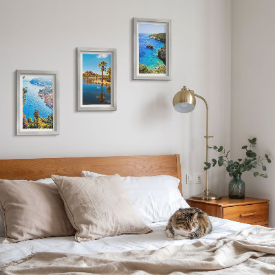 Framed triptych Seaside views with palm trees and blue water