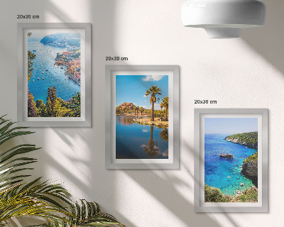 Framed triptych Seaside views with palm trees and blue water