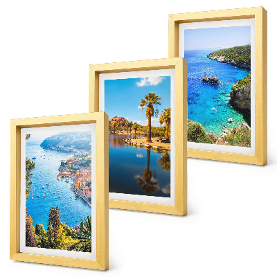 Framed triptych Seaside views with palm trees and blue water