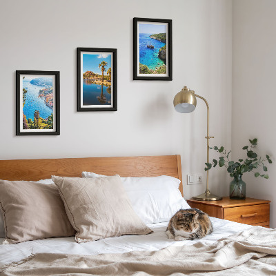 Framed triptych Seaside views with palm trees and blue water