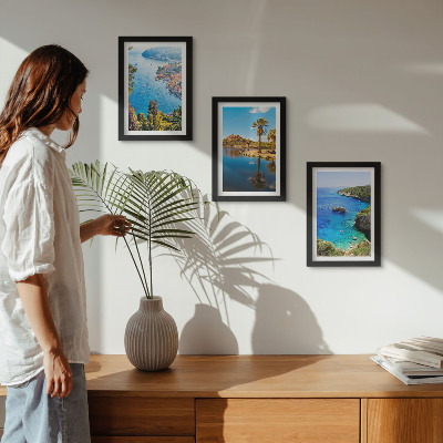 Framed triptych Seaside views with palm trees and blue water
