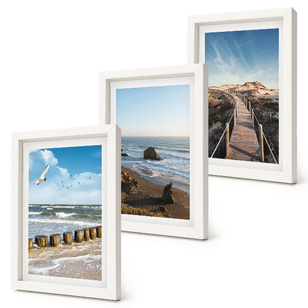 3-piece wall art set View of the beach with waves, sky and a walking pier