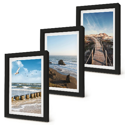 3-piece wall art set View of the beach with waves, sky and a walking pier