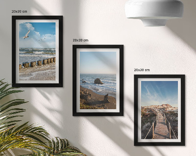 3-piece wall art set View of the beach with waves, sky and a walking pier