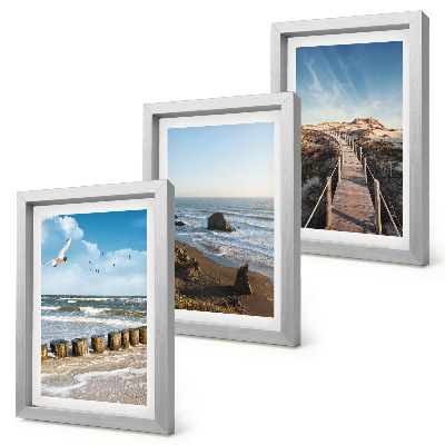 3-piece wall art set View of the beach with waves, sky and a walking pier