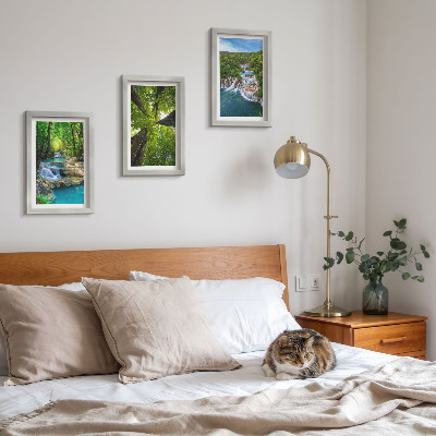 Photo frame wall Waterfalls in a green forest with crystal clear water