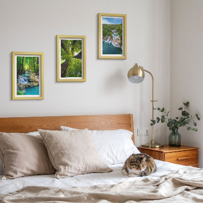 Photo frame wall Waterfalls in a green forest with crystal clear water
