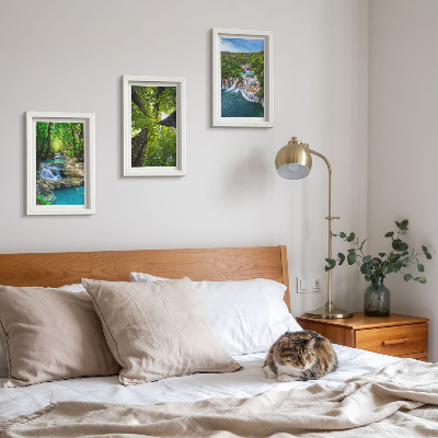 Photo frame wall Waterfalls in a green forest with crystal clear water
