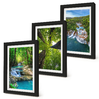 Photo frame wall Waterfalls in a green forest with crystal clear water