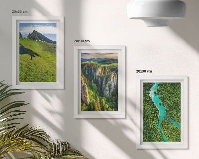 Framed triptych Green mountain landscapes with a river and rocks
