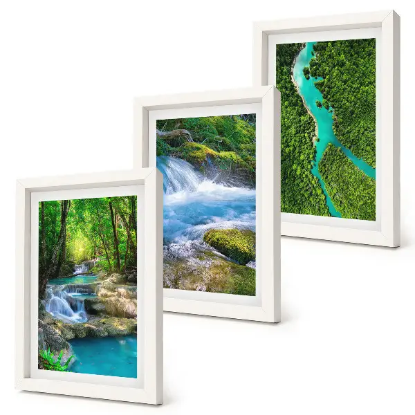 3-piece wall art set featuring green forests and crystalline river waters