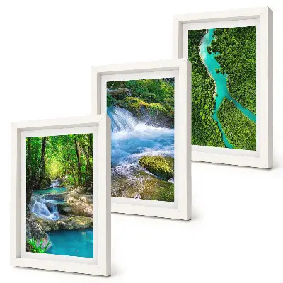 3-piece wall art set featuring green forests and crystalline river waters