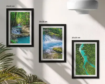 3-piece wall art set featuring green forests and crystalline river waters