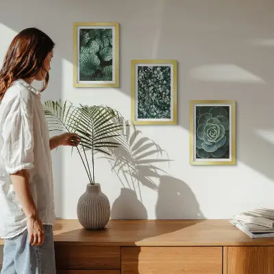 Photo frame wall gallery set with green leafy plants and stylish succulent prints