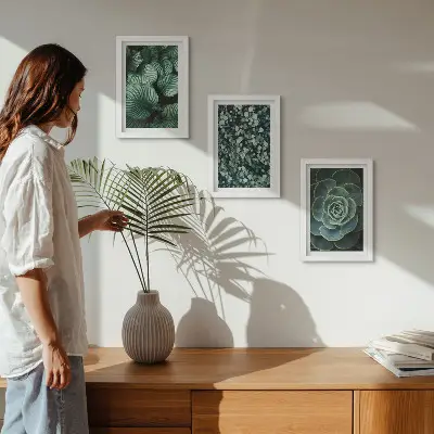 Photo frame wall gallery set with green leafy plants and stylish succulent prints