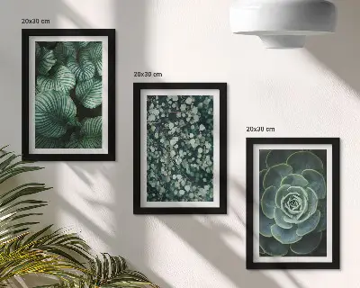 Photo frame wall gallery set with green leafy plants and stylish succulent prints