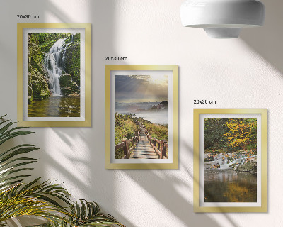 Framed triptych Waterfalls, mountains, cloud paths and autumn views