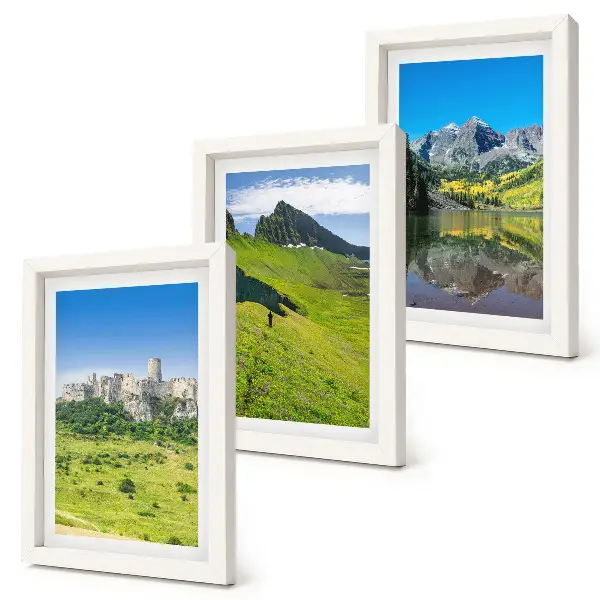 3-piece wall art set featuring green hills with a castle and mountain landscapes