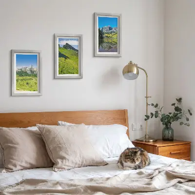 3-piece wall art set featuring green hills with a castle and mountain landscapes