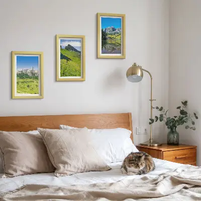 3-piece wall art set featuring green hills with a castle and mountain landscapes