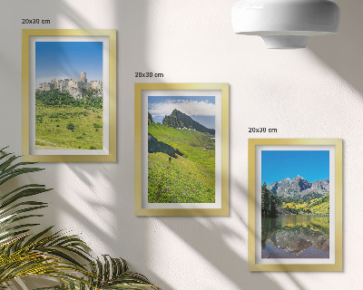 3-piece wall art set Green hills with a castle and mountain landscapes