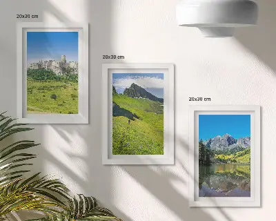 3-piece wall art set featuring green hills with a castle and mountain landscapes